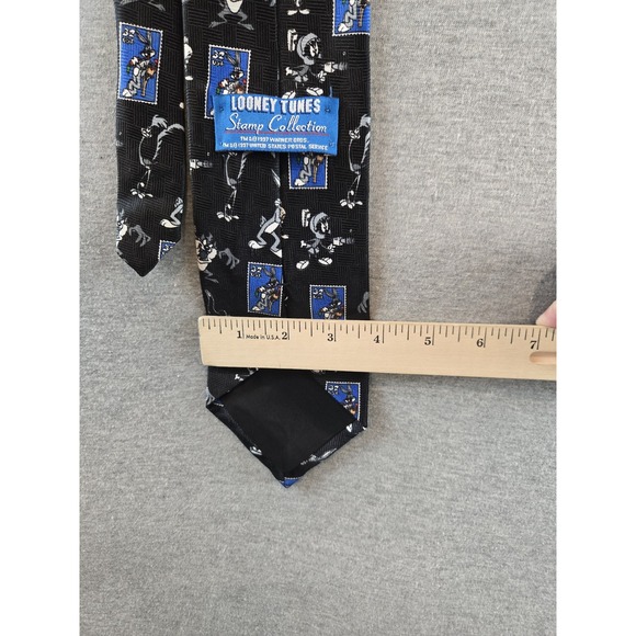 Vintage Looney Tunes Stamp Collection Tie Mens Black Bugs Bunny 1997 Cartoon USA - Picture 4 of 8